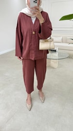 Vesna Keten Takım Bordo
