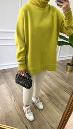 Yağ Yeşili Fitilli Boğazlı Sweatshirt