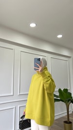 Yağ Yeşili Fitilli Boğazlı Sweatshirt