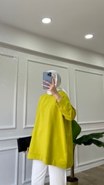 Yağ Yeşili İki İplik Emojili Sweatshirt