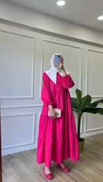 Yaka Detaylı Kat Elbise - Pembe