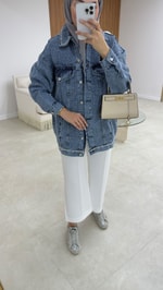 Zincir Detaylı Denim Ceket Mavi