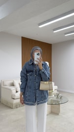 Zincir Detaylı Denim Ceket Mavi