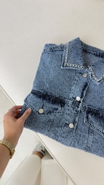 Zincir Detaylı Denim Ceket Mavi