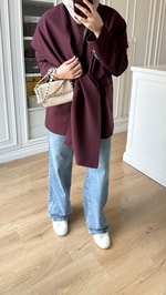 Zr Model Şallı Blazer Ceket Bordo 