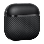 Apple Airpods 4 Kılıf 1500D Aramid Fiber Pitaka Ultra-Slim Classic Serisi Black-Grey Twill Kapak