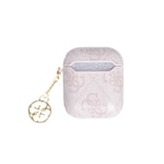 Apple Airpods Kılıf Guess Orjinal Lisanslı 4G Desenli Metal Script Logolu 4G Charm Sağdan Askılı PU Deri Kılıf