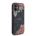 Apple iPhone 12 Kılıf Guess Orjinal Lisanslı M-safe Şarj Özellikli Gül Baskılı 4G Desenli Yazı Logolu Kapak