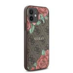 Apple iPhone 12 Kılıf Guess Orjinal Lisanslı M-safe Şarj Özellikli Gül Baskılı 4G Desenli Yazı Logolu Kapak
