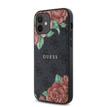 Apple iPhone 12 Kılıf Guess Orjinal Lisanslı M-safe Şarj Özellikli Gül Baskılı 4G Desenli Yazı Logolu Kapak