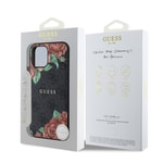 Apple iPhone 12 Kılıf Guess Orjinal Lisanslı M-safe Şarj Özellikli Gül Baskılı 4G Desenli Yazı Logolu Kapak