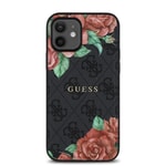 Apple iPhone 12 Kılıf Guess Orjinal Lisanslı M-safe Şarj Özellikli Gül Baskılı 4G Desenli Yazı Logolu Kapak