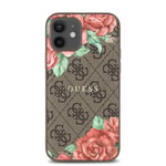 Apple iPhone 12 Kılıf Guess Orjinal Lisanslı M-safe Şarj Özellikli Gül Baskılı 4G Desenli Yazı Logolu Kapak