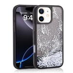 Apple iPhone 12 Kılıf Sıvılı Simli Kelebek Baskılı Şeffaf Arka Yüzey Zore Glis Silikon Kapak