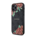 Apple iPhone 12 Pro Kılıf Guess Orjinal Lisanslı M-safe Şarj Özellikli Gül Baskılı 4G Desenli Yazı Logolu Kapak