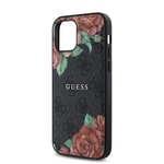 Apple iPhone 12 Pro Kılıf Guess Orjinal Lisanslı M-safe Şarj Özellikli Gül Baskılı 4G Desenli Yazı Logolu Kapak