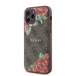 Apple iPhone 12 Pro Kılıf Guess Orjinal Lisanslı M-safe Şarj Özellikli Gül Baskılı 4G Desenli Yazı Logolu Kapak