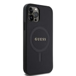 Apple iPhone 12 Pro Kılıf Guess Orjinal Lisanslı M-safe Şarj Özellikli Yazı Logolu Saffiano Classic Kapak