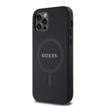 Apple iPhone 12 Pro Kılıf Guess Orjinal Lisanslı M-safe Şarj Özellikli Yazı Logolu Saffiano Classic Kapak
