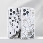 Apple iPhone 12 Pro Kılıf Sıvılı Simli Baskılı Şeffaf Arka Yüzey Zore Mossa Silikon Kapak
