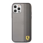 Apple iPhone 12 Pro Max Kılıf Ferrari Orjinal Lisanlı Klasik Metal Logolu Transparan Çizgi Desenli Gradient Kapak