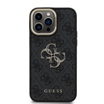 Apple iPhone 13 Pro Max Kılıf Guess Orjinal Lisanslı PU Deri 4G Desenli Metal Büyük 4G ve Yazı Logolu Kamera Standlı Kapak