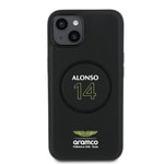 Apple iPhone 14 Kılıf Aston Martin Orjinal Lisanslı M-safe Şarj Özellikli PU Deri Alonso 14 Baskılı Kapak