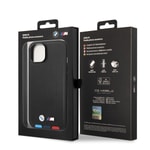 Apple iPhone 14 Kılıf BMW M-safe Şarj Özellikli PU Deri 3 Renkli Logolu Dizayn Kapak