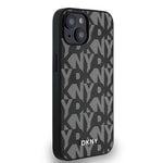 Apple iPhone 14 Kılıf DKNY Orjinal Lisanslı M-safe Şarj Özellikli 3D Yazılı Grid Pattern Kapak