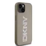 Apple iPhone 14 Kılıf DKNY Orjinal Lisanslı Taşlı DKNY Yazılı Metalik Rhinestones PU Deri Kapak