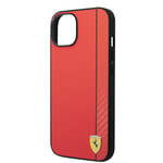 Apple iPhone 14 Kılıf Ferrari Orjinal Lisanslı M-safe Şarj Özellikli Pu Deri Ve Karbon Şeritli Dizayn Kapak