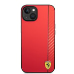 Apple iPhone 14 Kılıf Ferrari Orjinal Lisanslı M-safe Şarj Özellikli Pu Deri Ve Karbon Şeritli Dizayn Kapak