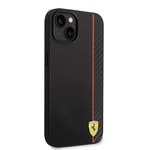 Apple iPhone 14 Kılıf Ferrari Orjinal Lisanslı M-safe Şarj Özellikli Pu Deri Ve Karbon Şeritli Dizayn Kapak