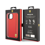 Apple iPhone 14 Kılıf Ferrari Orjinal Lisanslı M-safe Şarj Özellikli Pu Deri Ve Karbon Şeritli Dizayn Kapak