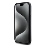 Apple iPhone 14 Kılıf Guess M-safe Şarj Özellikli PU Deri Desenli Metal Plaka Logolu Kapak