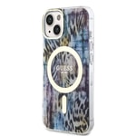 Apple iPhone 14 Kılıf GUESS M-safe Şarj Özellikli Leopar Desenli Kapak