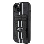 Apple iPhone 14 Kılıf Guess Orjinal Lisanslı M-safe Şarj Özellikli 4G Desenli Çizgili Kartlıklı Kapak