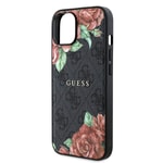 Apple iPhone 14 Kılıf Guess Orjinal Lisanslı M-safe Şarj Özellikli Gül Baskılı 4G Desenli Yazı Logolu Kapak