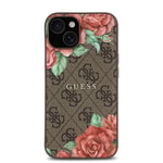 Apple iPhone 14 Kılıf Guess Orjinal Lisanslı M-safe Şarj Özellikli Gül Baskılı 4G Desenli Yazı Logolu Kapak