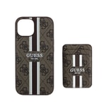 Apple iPhone 14 Kılıf Guess Orjinal Lisanslı M-safe Şarj Özellikli 4G Desenli Çizgili Kartlıklı Kapak