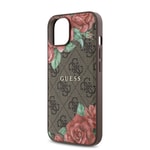 Apple iPhone 14 Kılıf Guess Orjinal Lisanslı M-safe Şarj Özellikli Gül Baskılı 4G Desenli Yazı Logolu Kapak