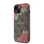 Apple iPhone 14 Kılıf Guess Orjinal Lisanslı M-safe Şarj Özellikli Gül Baskılı 4G Desenli Yazı Logolu Kapak