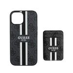 Apple iPhone 14 Kılıf Guess Orjinal Lisanslı M-safe Şarj Özellikli 4G Desenli Çizgili Kartlıklı Kapak