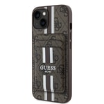 Apple iPhone 14 Kılıf Guess Orjinal Lisanslı M-safe Şarj Özellikli 4G Desenli Çizgili Kartlıklı Kapak