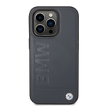 Apple iPhone 14 Pro Kılıf BMW M-safe Şarj Özellikli Deri Sıcak Mühür Baskılı Logo Dizayn Kapak