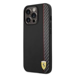 Apple iPhone 14 Pro Kılıf Ferrari M-safe Şarj Özellikli Pu Deri Ve Karbon Şeritli Dizayn Kapak