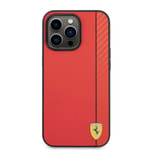 Apple iPhone 14 Pro Kılıf Ferrari M-safe Şarj Özellikli PU Deri Karbon Şeritli Dizayn Kapak