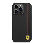 Apple iPhone 14 Pro Kılıf Ferrari M-safe Şarj Özellikli Pu Deri Ve Karbon Şeritli Dizayn Kapak