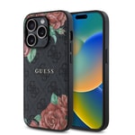 Apple iPhone 14 Pro Kılıf Guess Orjinal Lisanslı M-safe Şarj Özellikli Gül Baskılı 4G Desenli Yazı Logolu Kapak
