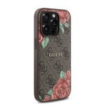 Apple iPhone 14 Pro Kılıf Guess Orjinal Lisanslı M-safe Şarj Özellikli Gül Baskılı 4G Desenli Yazı Logolu Kapak